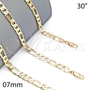 Oro Laminado Basic Necklace, Gold Filled Style Figaro Design, Polished, Golden Finish, 5.222.012.30 (180 Gauge, 07 MM Thickness, 30 Inches Length)