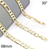 Oro Laminado Basic Necklace, Gold Filled Style Figaro Design, Polished, Golden Finish, 5.222.011.30 (200 Gauge, 08 MM Thickness, 30 Inches Length)
