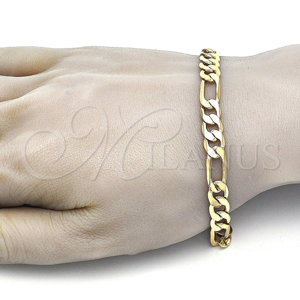 Oro Laminado Basic Bracelet, Gold Filled Style Figaro Design, Polished, Golden Finish, 5.222.011.08 (200 Gauge, 08 MM Thickness, 8 Inches Length)