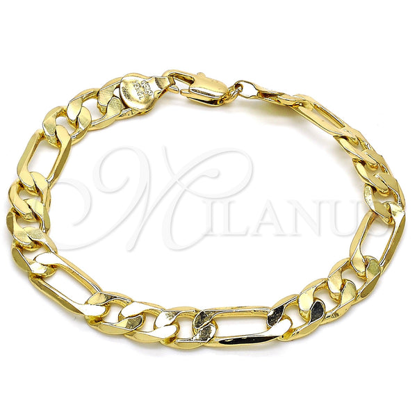 Oro Laminado Basic Bracelet, Gold Filled Style Figaro Design, Polished, Golden Finish, 5.222.011.08 (200 Gauge, 08 MM Thickness, 8 Inches Length)