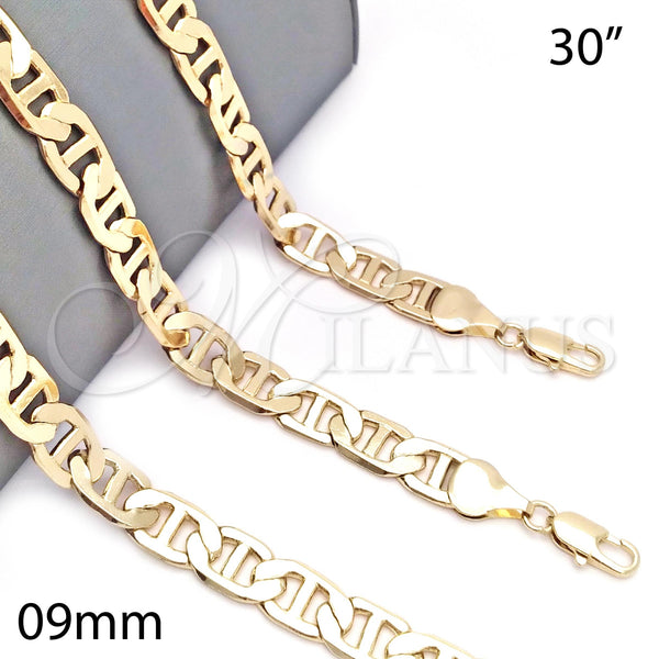 Oro Laminado Basic Necklace, Gold Filled Style Mariner Design, Polished, Golden Finish, 5.222.021.30 (200 Gauge, 09 MM Thickness, 30 Inches Length)