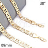 Oro Laminado Basic Necklace, Gold Filled Style Mariner Design, Polished, Golden Finish, 5.222.021.30 (200 Gauge, 09 MM Thickness, 30 Inches Length)