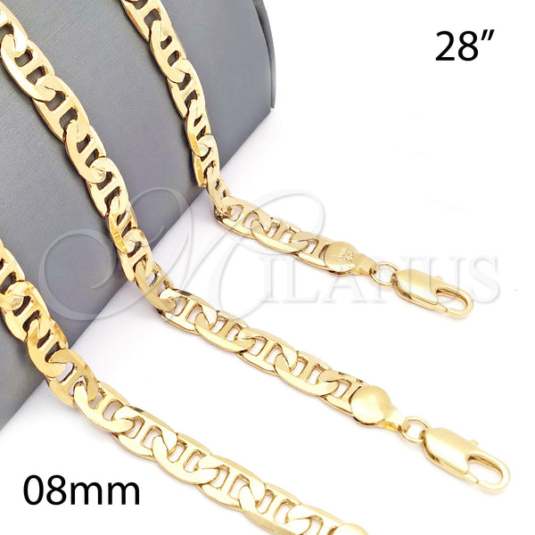 Oro Laminado Basic Necklace, Gold Filled Style Mariner Design, Polished, Golden Finish, 5.222.022.28 (180 Gauge, 08 MM Thickness, 28 Inches Length)
