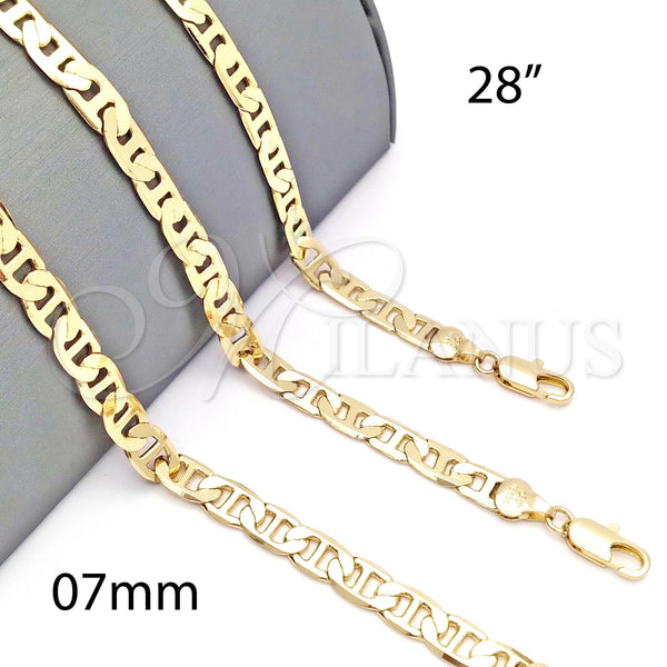 Oro Laminado Basic Necklace, Gold Filled Style Mariner Design, Polished, Golden Finish, 5.222.023.28 (150 Gauge, 07 MM Thickness, 28 Inches Length)