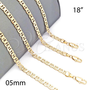 Oro Laminado Basic Necklace, Gold Filled Style Mariner Design, Polished, Golden Finish, 5.222.024.18 (120 Gauge, 05 MM Thickness, 18 Inches Length)