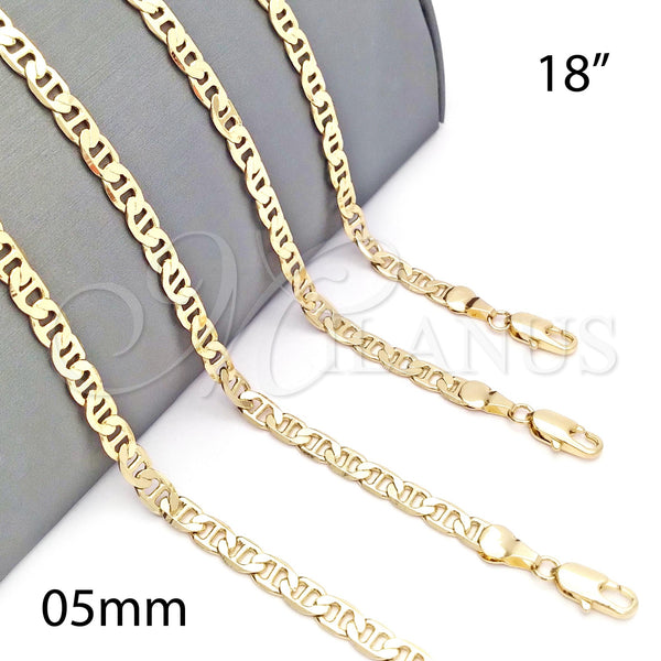 Oro Laminado Basic Necklace, Gold Filled Style Mariner Design, Polished, Golden Finish, 5.222.024.18 (120 Gauge, 05 MM Thickness, 18 Inches Length)
