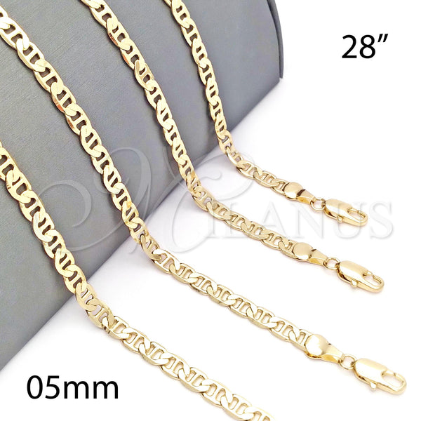 Oro Laminado Basic Necklace, Gold Filled Style Mariner Design, Polished, Golden Finish, 5.222.024.28 (120 Gauge, 05 MM Thickness, 28 Inches Length)