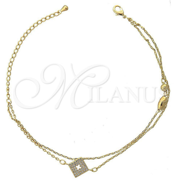 Oro Laminado Fancy Bracelet, Gold Filled Style with White Micro Pave, Polished, Golden Finish, 03.100.0001 (03 MM Thickness, 7 Inches Length)