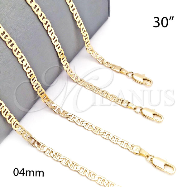 Oro Laminado Basic Necklace, Gold Filled Style Mariner Design, Polished, Golden Finish, 5.222.025.30 (100 Gauge, 04 MM Thickness, 30 Inches Length)