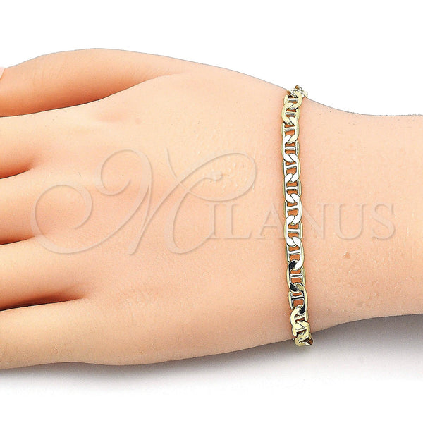 Oro Laminado Basic Bracelet, Gold Filled Style Mariner and Mariner Design, Polished, Golden Finish, 5.222.025.07 (100 Gauge, 04 MM Thickness, 7 Inches Length)