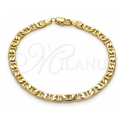 Oro Laminado Basic Bracelet, Gold Filled Style Mariner and Mariner Design, Polished, Golden Finish, 5.222.025.07 (100 Gauge, 04 MM Thickness, 7 Inches Length)