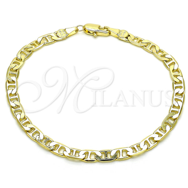 Oro Laminado Basic Bracelet, Gold Filled Style Mariner and Mariner Design, Polished, Golden Finish, 5.222.025.07 (100 Gauge, 04 MM Thickness, 7 Inches Length)