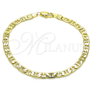 Oro Laminado Basic Bracelet, Gold Filled Style Mariner and Mariner Design, Polished, Golden Finish, 5.222.025.07 (100 Gauge, 04 MM Thickness, 7 Inches Length)