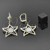 Oro Laminado Dangle Earring, Gold Filled Style Star Design, Polished, Two Tone, 66.018