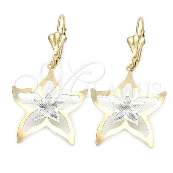 Oro Laminado Dangle Earring, Gold Filled Style Star Design, Polished, Two Tone, 66.018