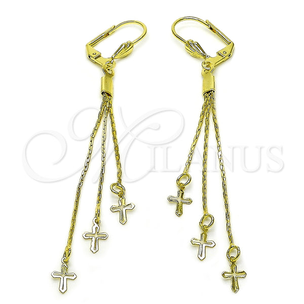 Oro Laminado Long Earring, Gold Filled Style Cross Design, Polished, Golden Finish, 5.212.027.1