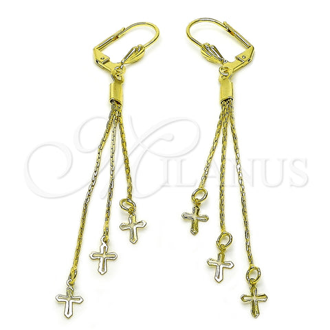 Oro Laminado Long Earring, Gold Filled Style Cross Design, Polished, Golden Finish, 5.212.027.1