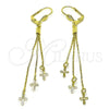 Oro Laminado Long Earring, Gold Filled Style Cross Design, Polished, Golden Finish, 5.212.027.1