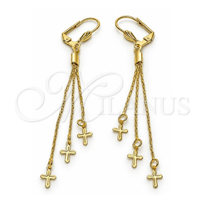 Oro Laminado Long Earring, Gold Filled Style Cross Design, Polished, Golden Finish, 5.212.027.1