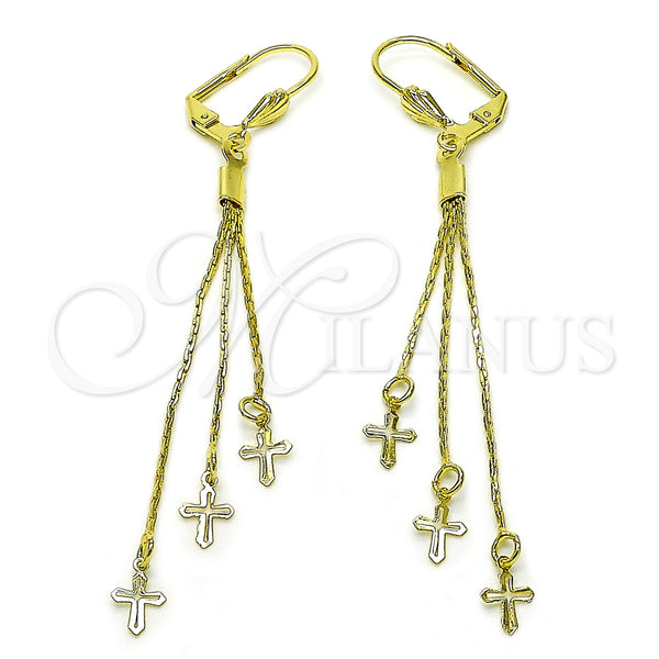 Oro Laminado Long Earring, Gold Filled Style Cross Design, Polished, Golden Finish, 5.212.027.1