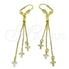 Oro Laminado Long Earring, Gold Filled Style Cross Design, Polished, Golden Finish, 5.212.027.1