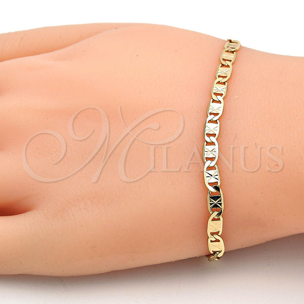 Oro Laminado Basic Bracelet, Gold Filled Style Mariner Design, Diamond Cutting Finish, Golden Finish, 5.222.030.07 (0.80 Gauge, 04 MM Thickness, 7 Inches Length)