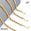 Oro Laminado Basic Necklace, Gold Filled Style Rope Design, Polished, Golden Finish, 5.222.033.24 (05 MM Thickness, 24 Inches Length)