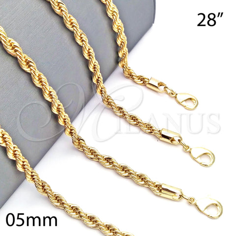 Oro Laminado Basic Necklace, Gold Filled Style Rope Design, Polished, Golden Finish, 5.222.033.28 (05 MM Thickness, 28 Inches Length)