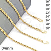 Oro Laminado Basic Necklace, Gold Filled Style Rope Design, Polished, Golden Finish, 5.222.034.24 (04 MM Thickness, 24 Inches Length)