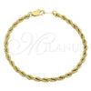 Oro Laminado Basic Bracelet, Gold Filled Style Rope Design, Polished, Golden Finish, 5.222.034.07 (04 MM Thickness, 7 Inches Length)