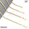 Oro Laminado Basic Necklace, Gold Filled Style Rope and Twist Design, Polished, Golden Finish, 5.222.035.20 (03 MM Thickness, 20 Inches Length)