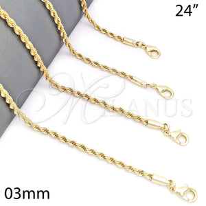 Oro Laminado Basic Necklace, Gold Filled Style Rope and Twist Design, Polished, Golden Finish, 5.222.035.24 (03 MM Thickness, 24 Inches Length)