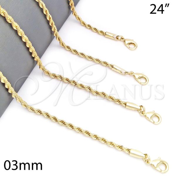 Oro Laminado Basic Necklace, Gold Filled Style Rope and Twist Design, Polished, Golden Finish, 5.222.035.24 (03 MM Thickness, 24 Inches Length)