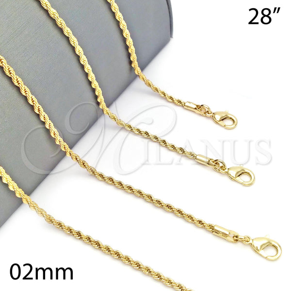 Oro Laminado Basic Necklace, Gold Filled Style Rope Design, Polished, Golden Finish, 5.222.036.28 (02 MM Thickness, 28 Inches Length)