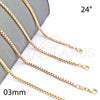 Oro Laminado Basic Necklace, Gold Filled Style Box Design, Polished, Golden Finish, 5.222.037.24 (03 MM Thickness, 24 Inches Length)