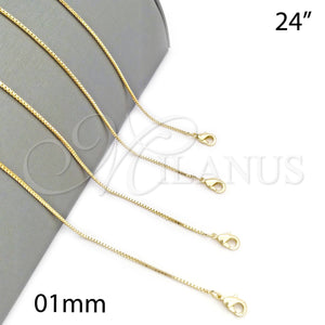 Oro Laminado Basic Necklace, Gold Filled Style Box Design, Polished, Golden Finish, 5.222.040.24 (01 MM Thickness, 24 Inches Length)