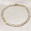 Oro Laminado Basic Anklet, Gold Filled Style Figaro Design, Polished, Golden Finish, 5.222.013.10 (160 Gauge, 06 MM Thickness, 10 Inches Length)