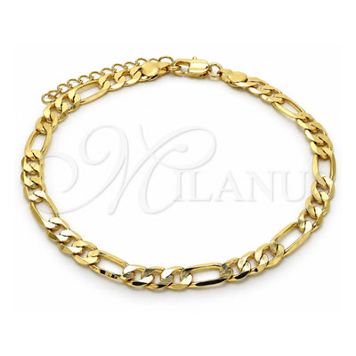 Oro Laminado Basic Anklet, Gold Filled Style Figaro Design, Polished, Golden Finish, 5.222.013.10 (160 Gauge, 06 MM Thickness, 10 Inches Length)