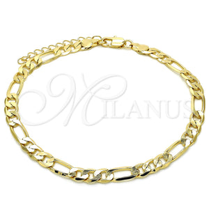Oro Laminado Basic Anklet, Gold Filled Style Figaro Design, Polished, Golden Finish, 5.222.013.10 (160 Gauge, 06 MM Thickness, 10 Inches Length)