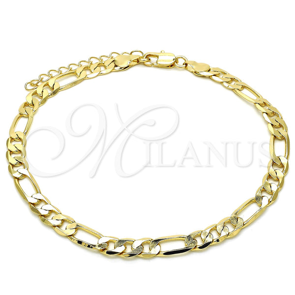 Oro Laminado Basic Anklet, Gold Filled Style Figaro Design, Polished, Golden Finish, 5.222.013.10 (160 Gauge, 06 MM Thickness, 10 Inches Length)