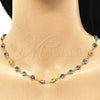 Oro Laminado Necklace and Bracelet, Gold Filled Style Evil Eye Design, Multicolor Resin Finish, Golden Finish, 06.63.0008.1
