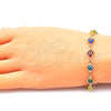 Oro Laminado Necklace and Bracelet, Gold Filled Style Evil Eye Design, Multicolor Resin Finish, Golden Finish, 06.63.0008.1