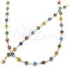 Oro Laminado Necklace and Bracelet, Gold Filled Style Evil Eye Design, Multicolor Resin Finish, Golden Finish, 06.63.0008.1