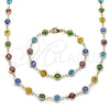 Oro Laminado Necklace and Bracelet, Gold Filled Style Evil Eye Design, Multicolor Resin Finish, Golden Finish, 06.63.0008.1