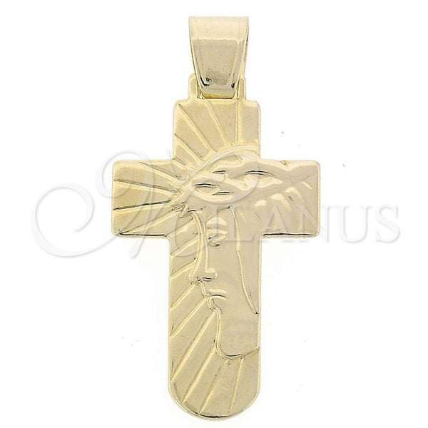 Oro Laminado Religious Pendant, Gold Filled Style Cross and Jesus Design, Polished, Golden Finish, 05.16.0136