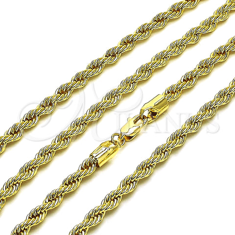 Oro Laminado Basic Necklace, Gold Filled Style Rope Design, Polished, Golden Finish, 5.222.034.22 (04 MM Thickness, 22 Inches Length)
