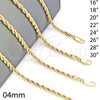 Oro Laminado Basic Necklace, Gold Filled Style Rope Design, Polished, Golden Finish, 5.222.034.22 (04 MM Thickness, 22 Inches Length)