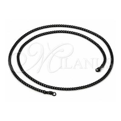 Stainless Steel Basic Necklace, Miami Cuban Design, Black Polished, Black Rhodium Finish, 04.113.1741.30 (30 Inches Length)