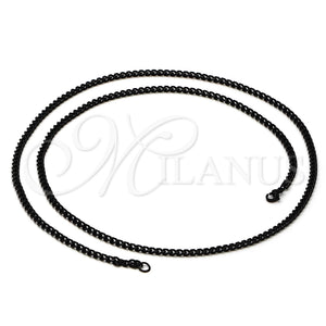 Stainless Steel Basic Necklace, Miami Cuban Design, Black Polished, Black Rhodium Finish, 04.113.1741.30 (30 Inches Length)
