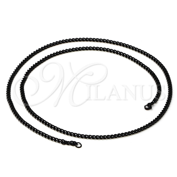 Stainless Steel Basic Necklace, Miami Cuban Design, Black Polished, Black Rhodium Finish, 04.113.1741.30 (30 Inches Length)